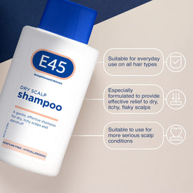 E45 dry scalp shampoo closeup reveals flakes and cleansing action