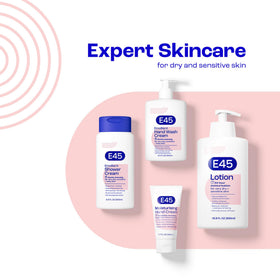Shower scene with soft lather on arm, gentle for sensitive skin.