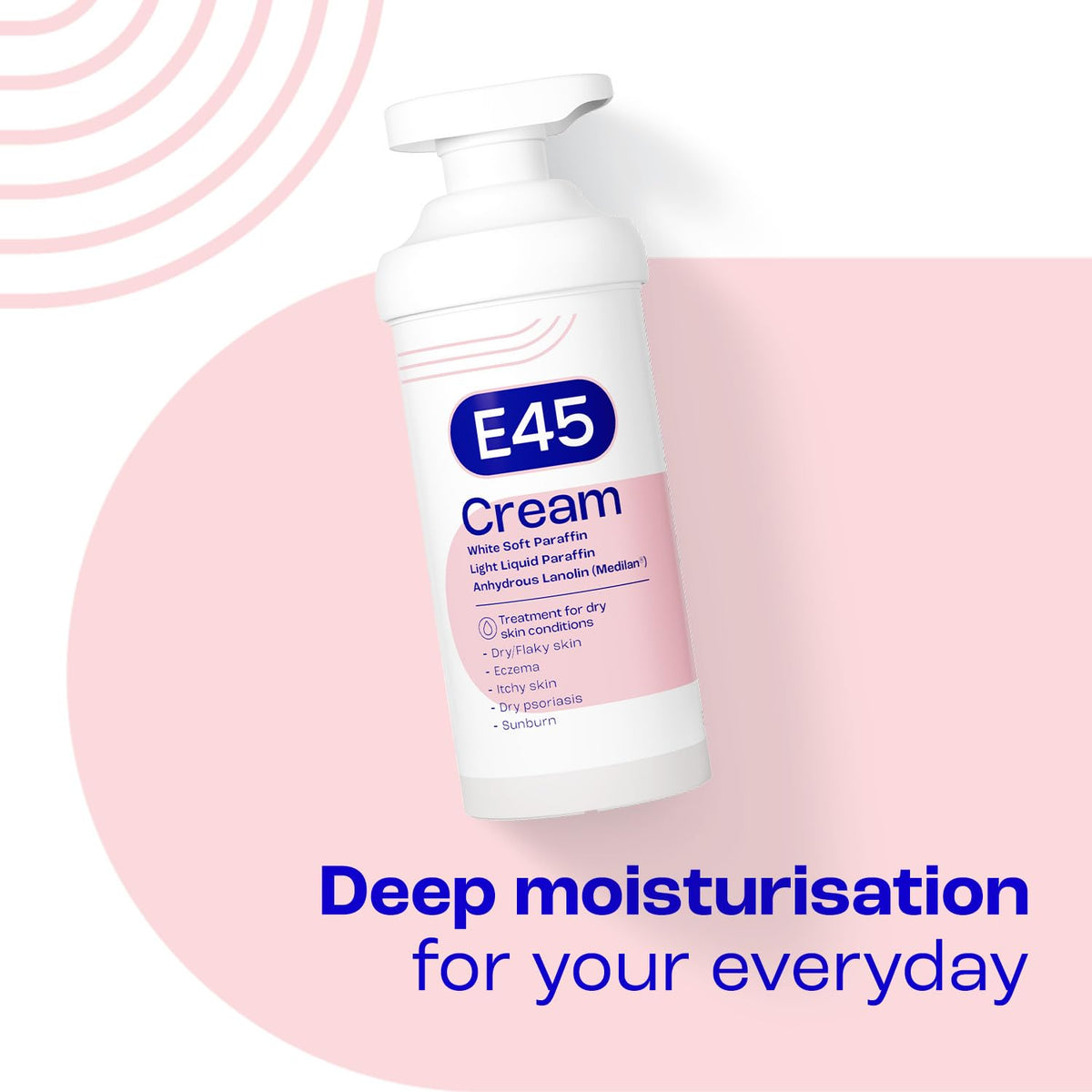 E45 eucalyptus-scented cream 500g with cap closed for compact storage