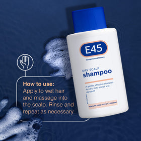 E45 bottle highlights pro vitamin B5 for gentle hair care