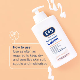 E45 quick-absorbing moisturiser leaves a non-greasy finish.