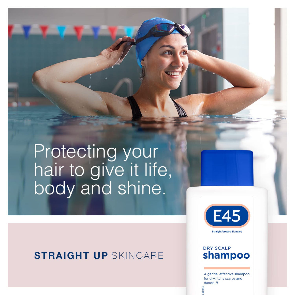 E45 bottle shown under running water for easy daily wash