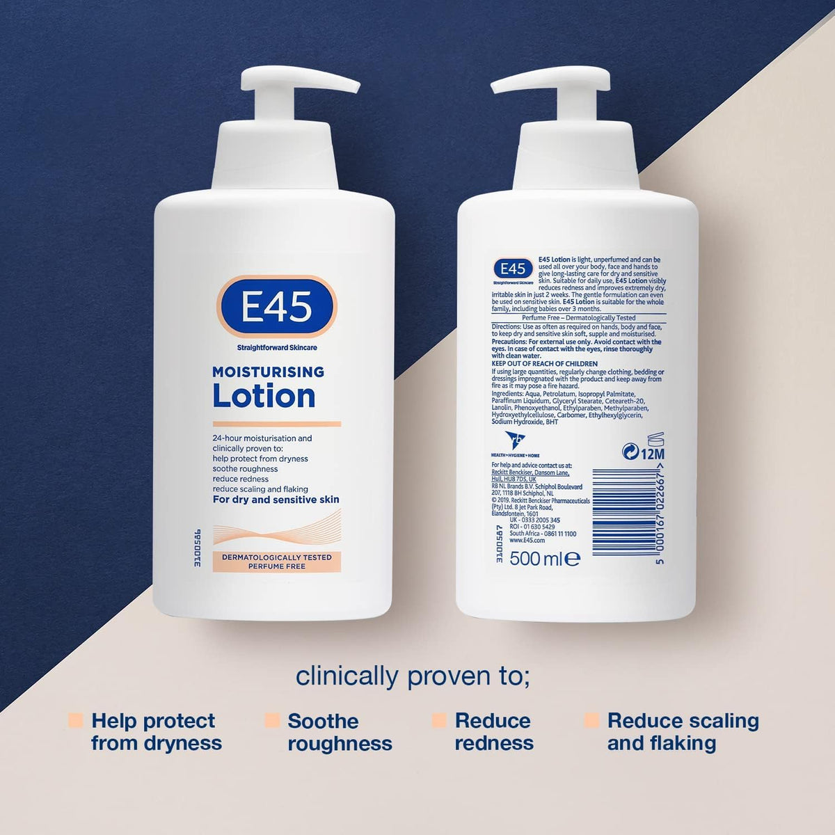 E45 lotion texture shows smooth, easy application on the skin.
