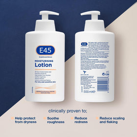 E45 lotion texture shows smooth, easy application on the skin.