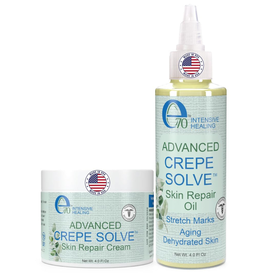 e70 Crepe Skin Erase Cream bottle showcases nourishing formula for smoother texture