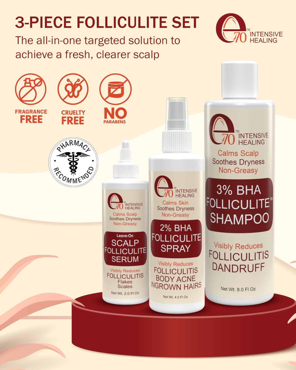 e70 leave-on serum application on scalp demonstrates quick, non-greasy coverage