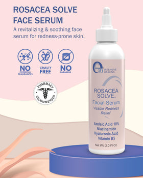 e70 rosacea serum application showing pea-sized amount on skin