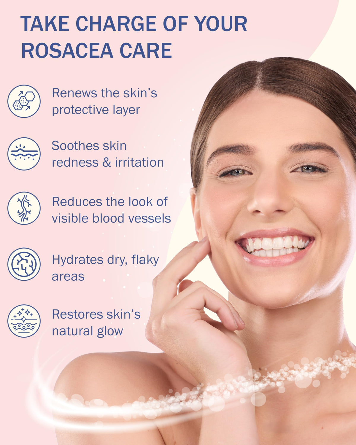 e70 rosacea serum in hand during gentle massage