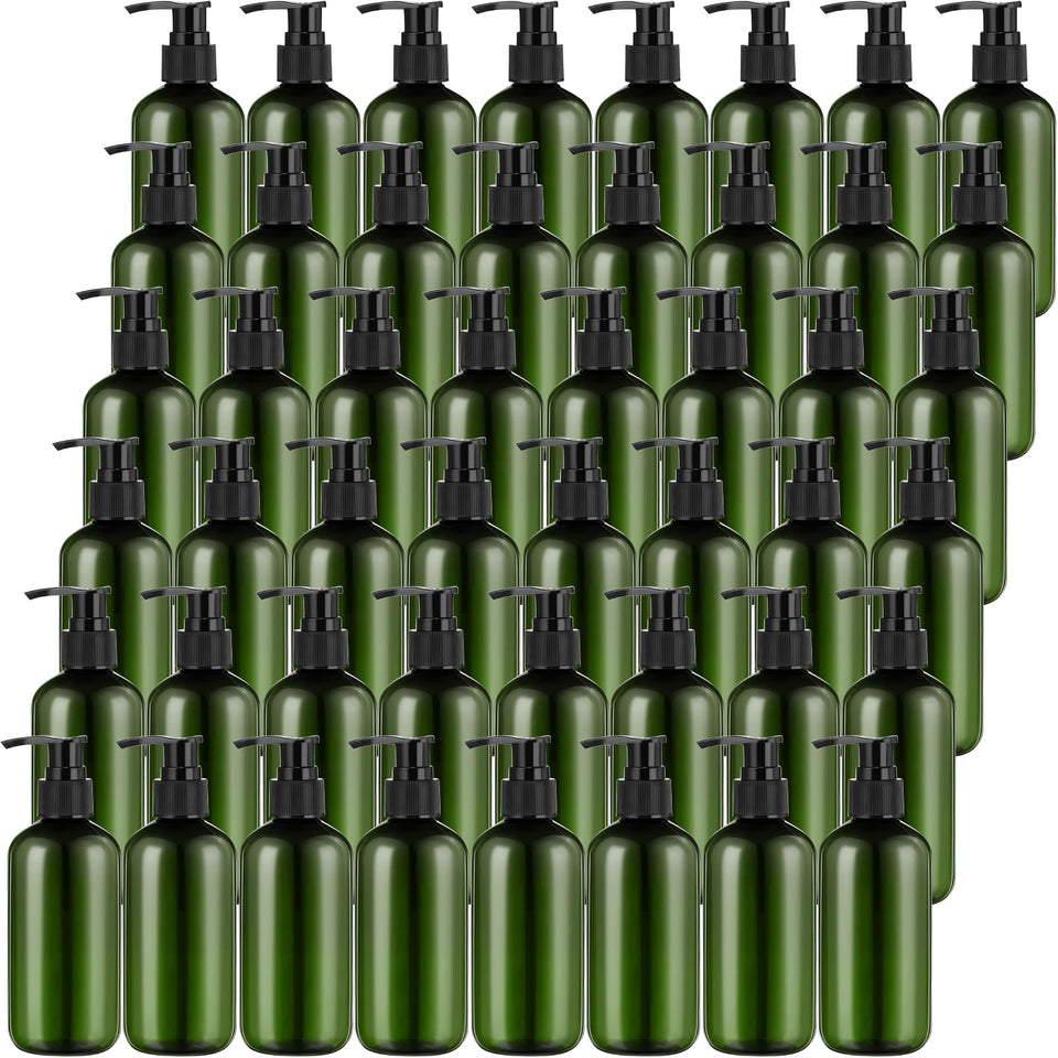 Eaasty 48pcs pump bottle set with clear 8 oz bottles for mess-free use.
