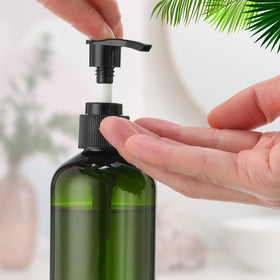 Eaasty dark green pump tops on clear bottles provide everyday convenience.