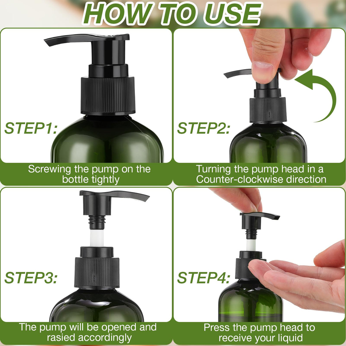 Eaasty shampoo and body wash bottles with pumps enable precise dispensing.