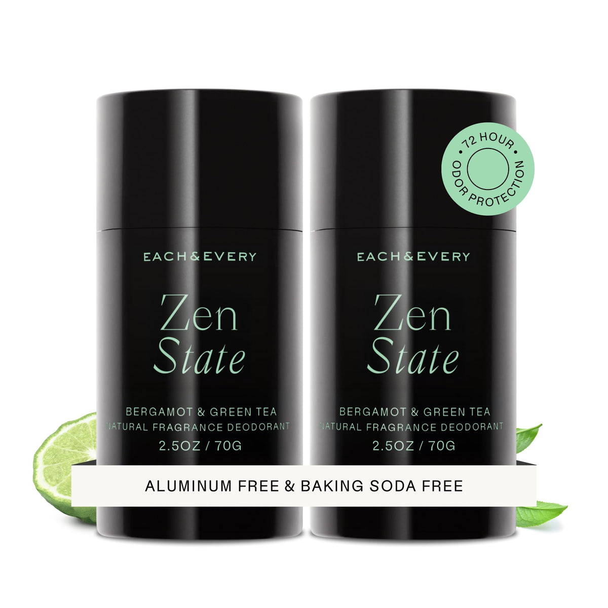 Each and Every bergamot green tea deodorant 2-pack front view for easy travel