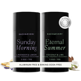 Each & Every 2-pack box displaying aluminum-free deodorant for all-day freshness