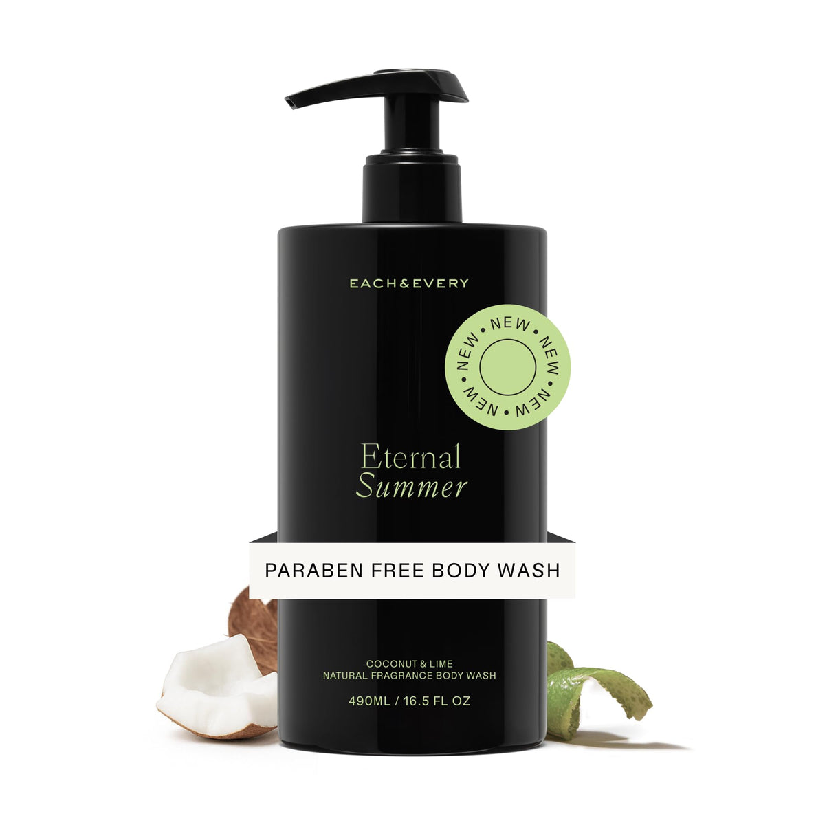 Each & Every body wash coconut lime bottle promotes a refreshing cleanse and hydration