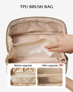 Eachy clear TPU brush pocket keeps tools visible and protected.