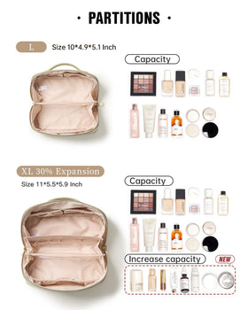 EACHY bag interior pockets help organize cosmetics during trips.
