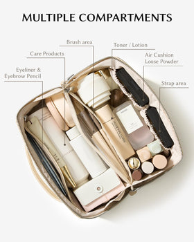 EACHY bag opened flat reveals organized compartments for quick selection