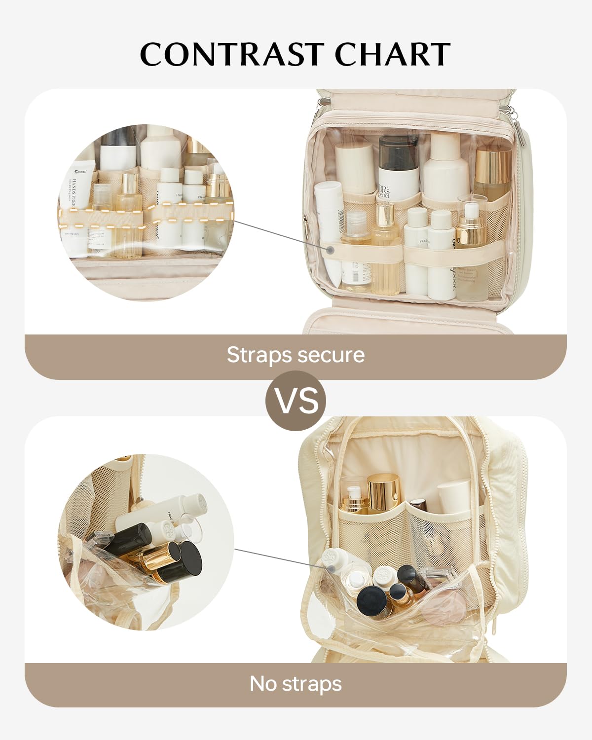 EACHY PU leather cosmetic bag highlights premium waterproof material for travel.