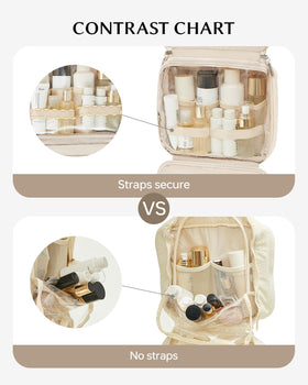 EACHY bag features four compartments to keep cosmetics neatly sorted during trips.