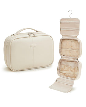 EACHY toiletry bag with hanging hook for easy bathroom access and organized travel.