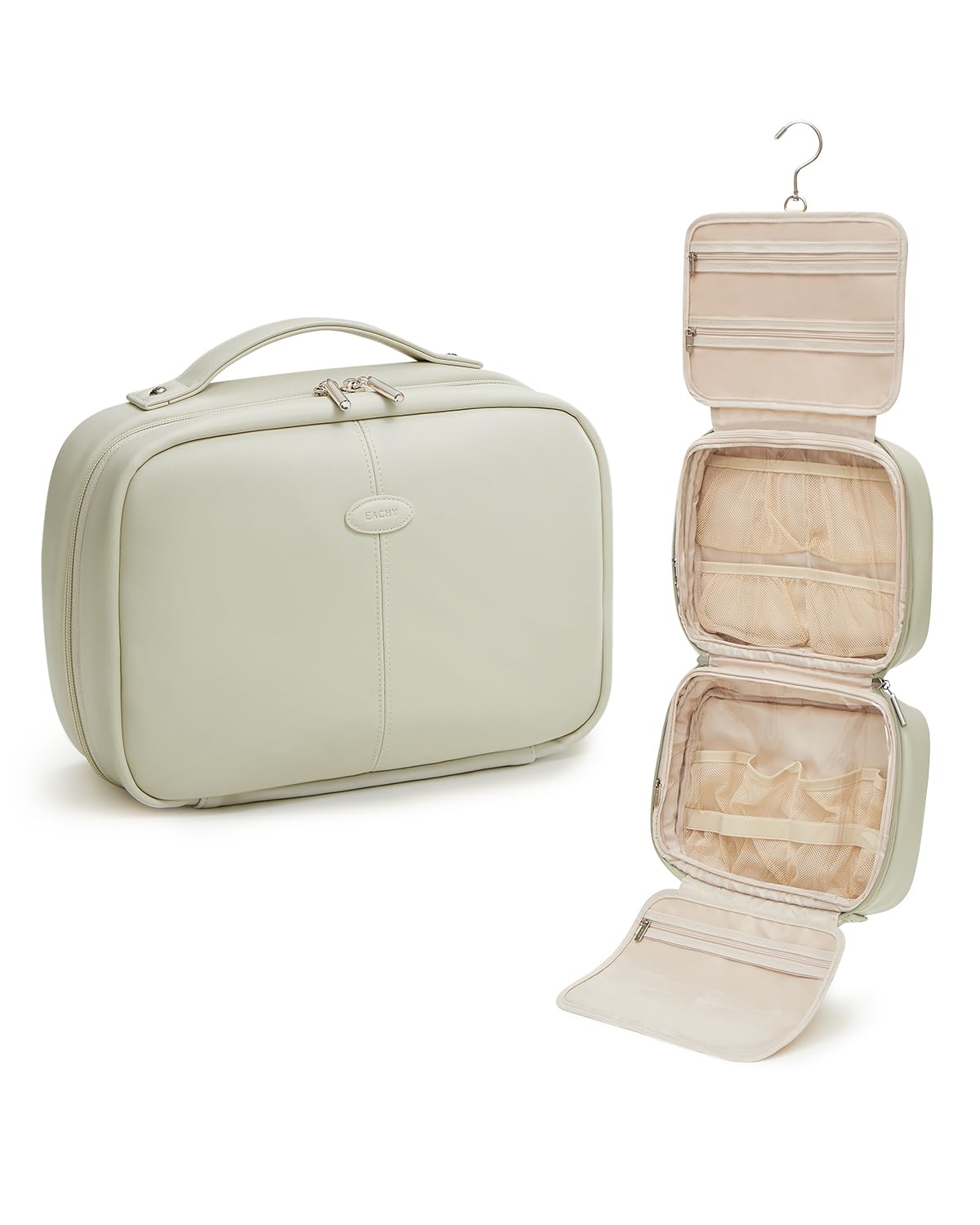 EACHY toiletry bag with hanging hook for easy bathroom access.
