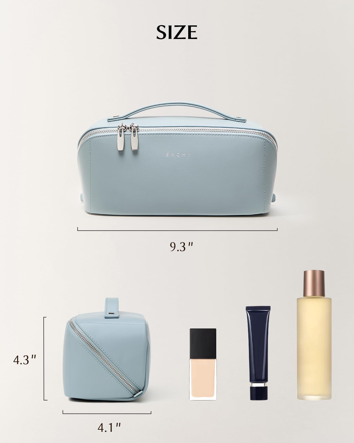 Eachy waterproof makeup bag with easy-clean interior handles spills and stains.