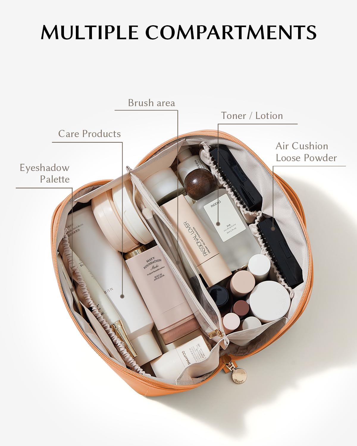 EACHY travel makeup bag closed view highlighting flat design and portability