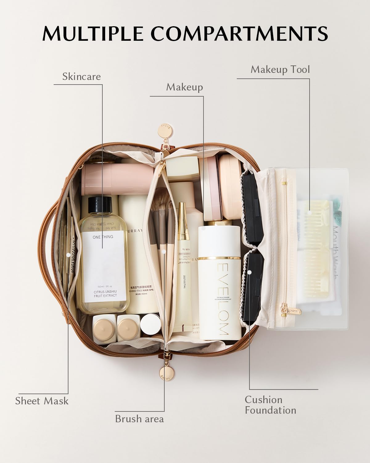 Eachy bag with dual TPU pockets keeps brushes organized and visible
