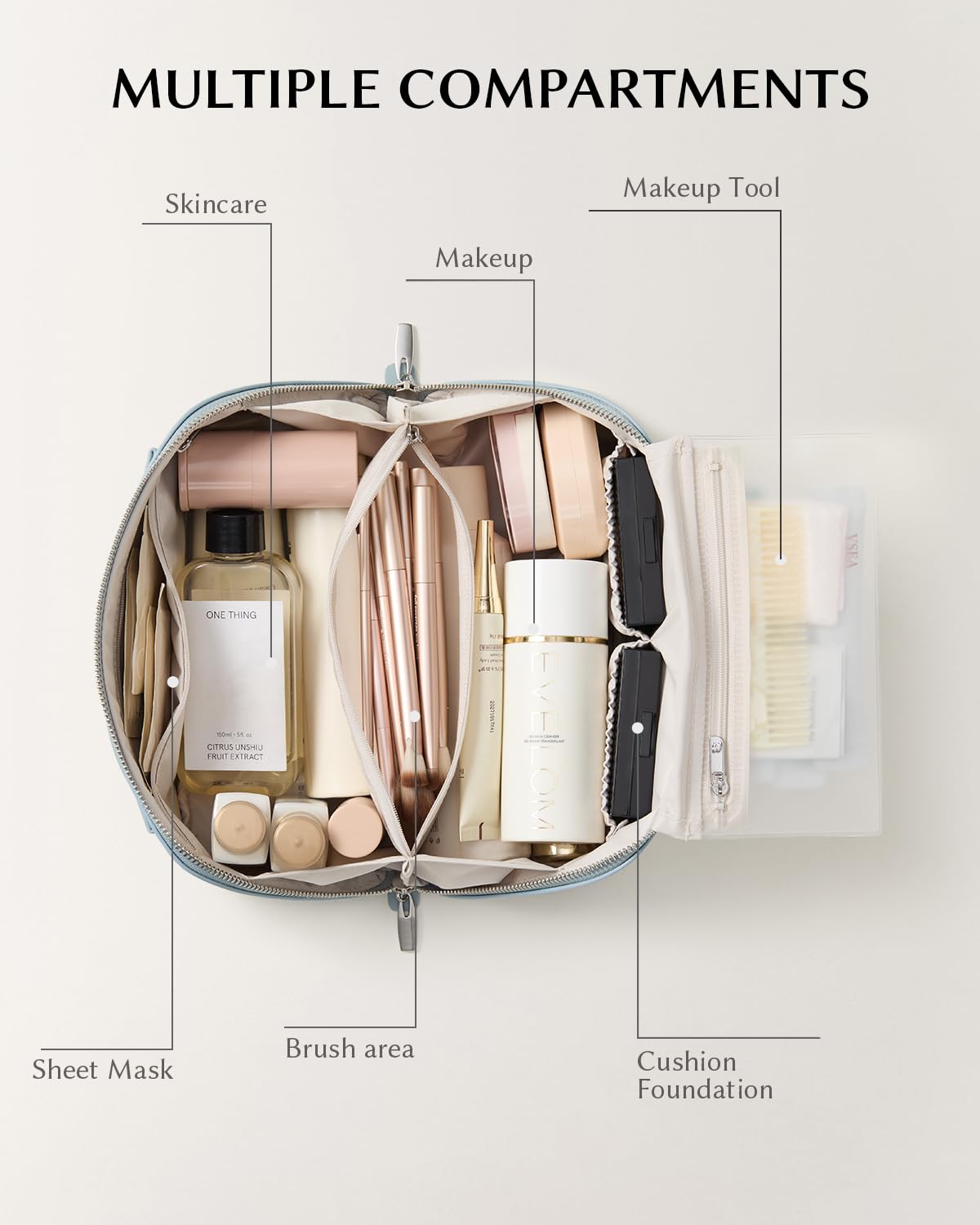 Eachy flat-lay design simplifies packing and item retrieval during travels.
