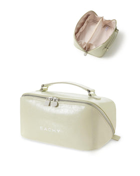 EACHY travel makeup bag front view with waxed-leather finish and water resistance