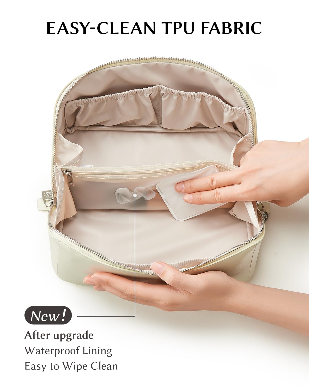 EACHY travel makeup bag interior pockets organize cosmetics for trips