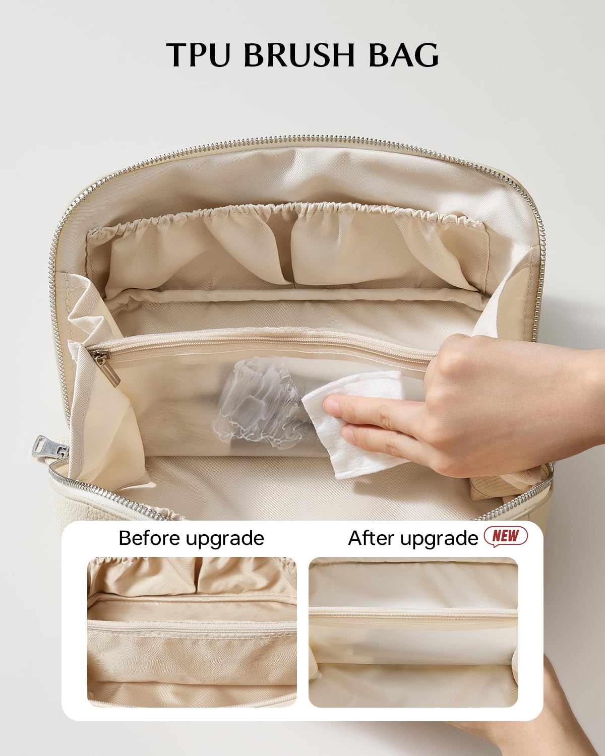 EACHY interior view highlighting side pockets and brush pocket