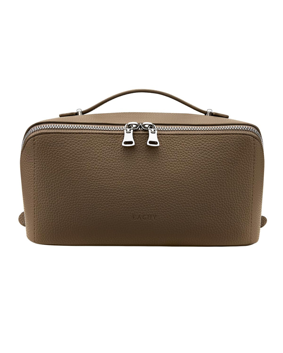 Eachy travel makeup bag lychee leather exterior shows luxurious texture and water resistance