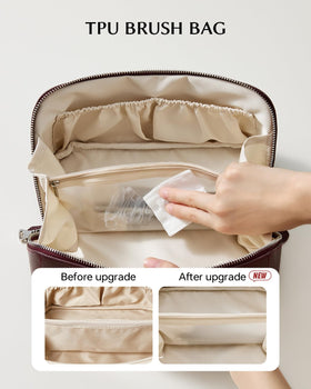 Eachy lychee-leather exterior with side pockets for small items