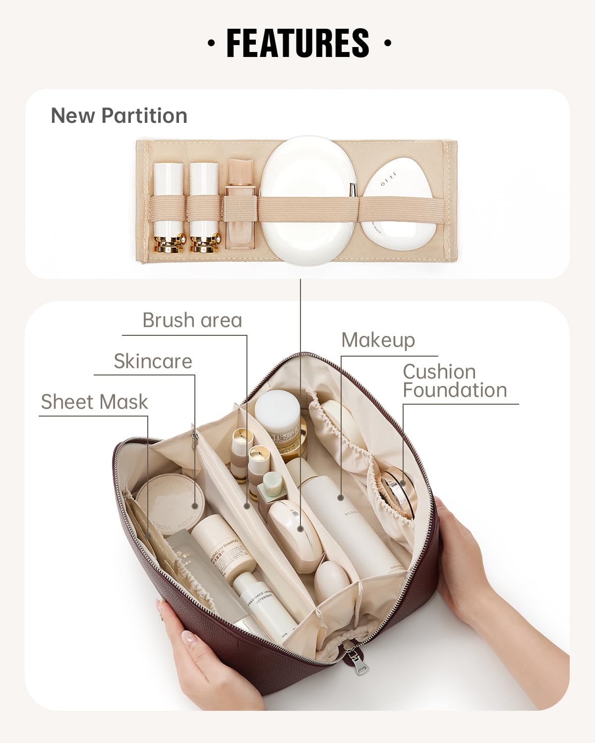 Eachy waterproof TPU brush area keeps brushes clean and separate