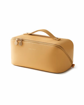 Eachy Travel Makeup Bag with open-flat design for easy access to cosmetics.