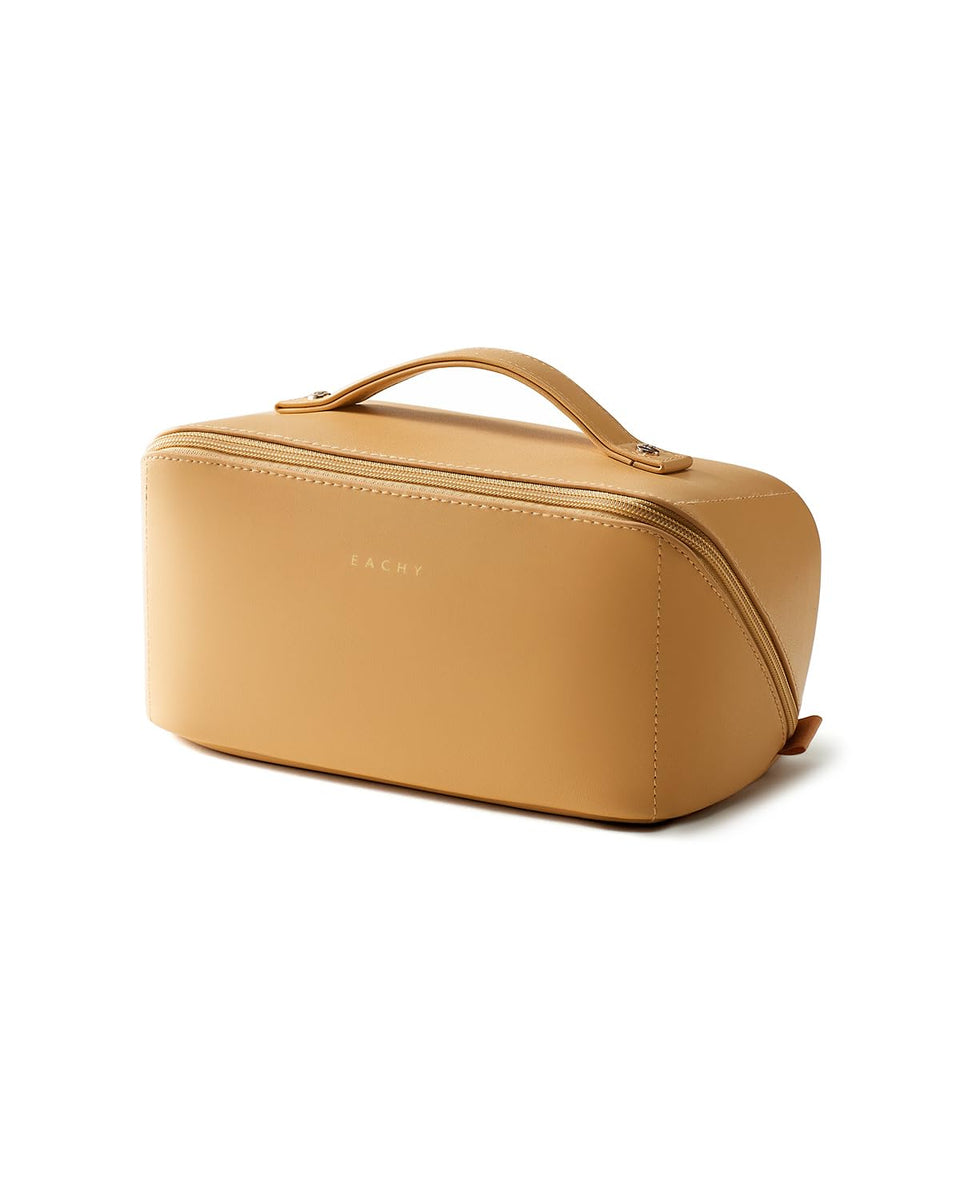 Eachy Travel Makeup Bag opened flat for quick access to cosmetics.