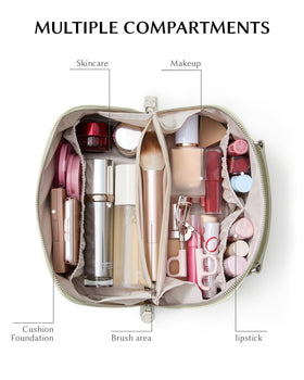 EACHY travel makeup bag open view showing full contents for easy access