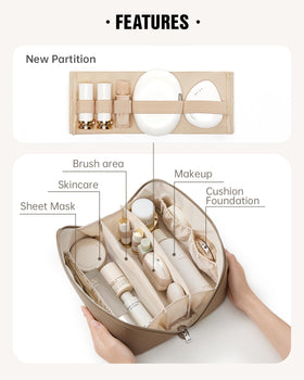 Eachy travel makeup bag TPU brush area keeps brushes clean and separated