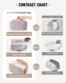 Eachy bag offers versatile use as makeup holder, toiletry bag, or purse.