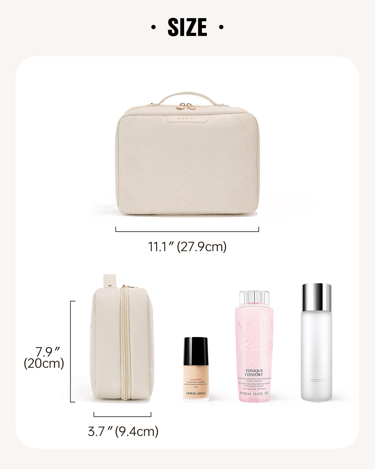 EACHY Travel Toiletry Bag elastic bands secure items during transit.