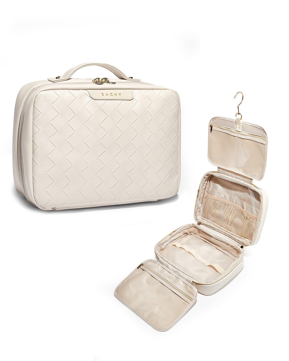 EACHY Travel Toiletry Bag with Hanging Hook shows the convenient hanging feature for easy access.