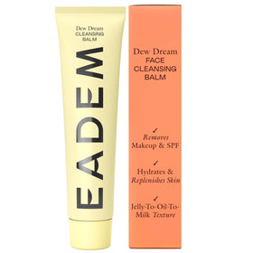 EADEM Dew Dream cleansing balm jar shows hydrating texture for gentle makeup removal.