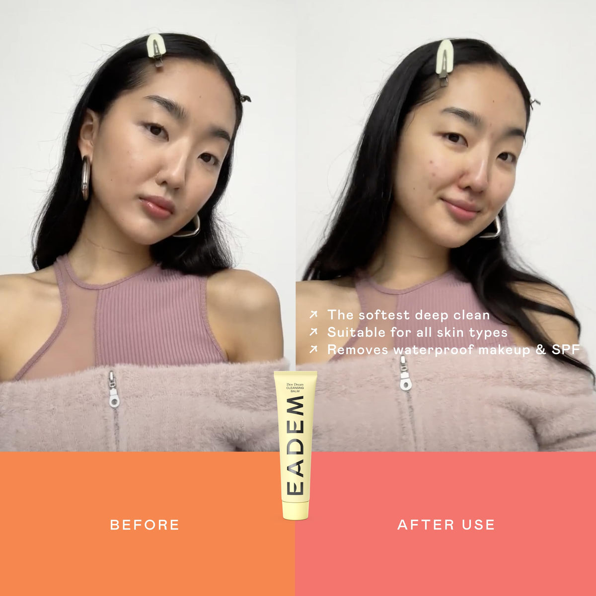 EADEM Dew Dream removes SPF and makeup without scrubbing.