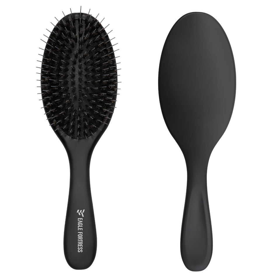 EAGLE FORTRESS Boar Bristle Brush close-up showing natural bristles for smoothing.