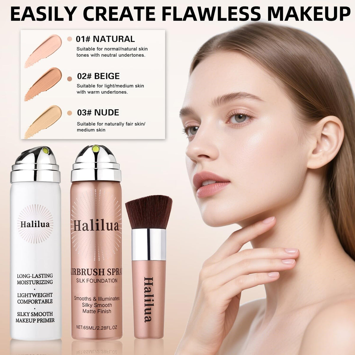 Eakroo brush applied foundation for even buildable coverage on skin