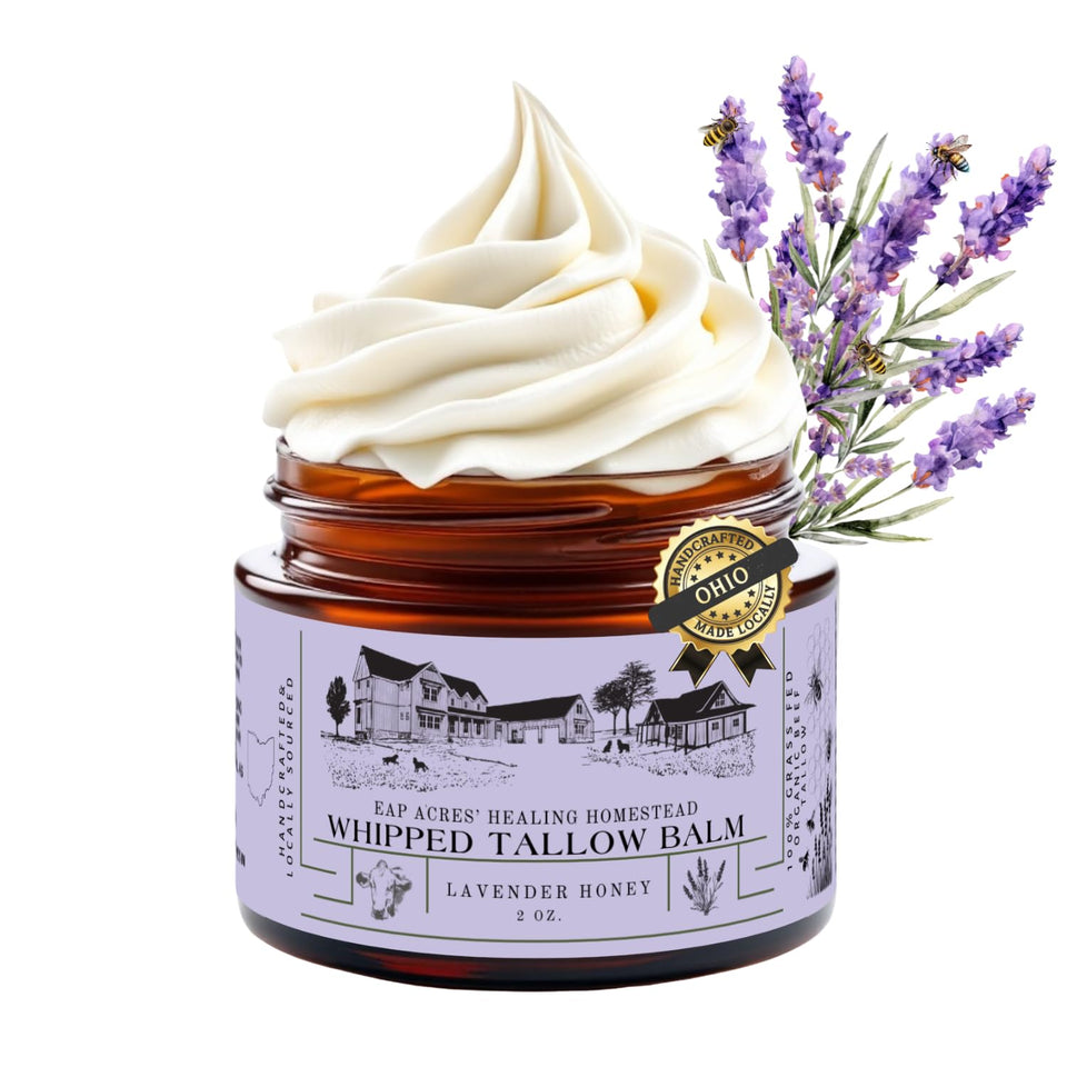 EAP ACRES Lavender-Infused Whipped Tallow Balm in jar for daily moisture