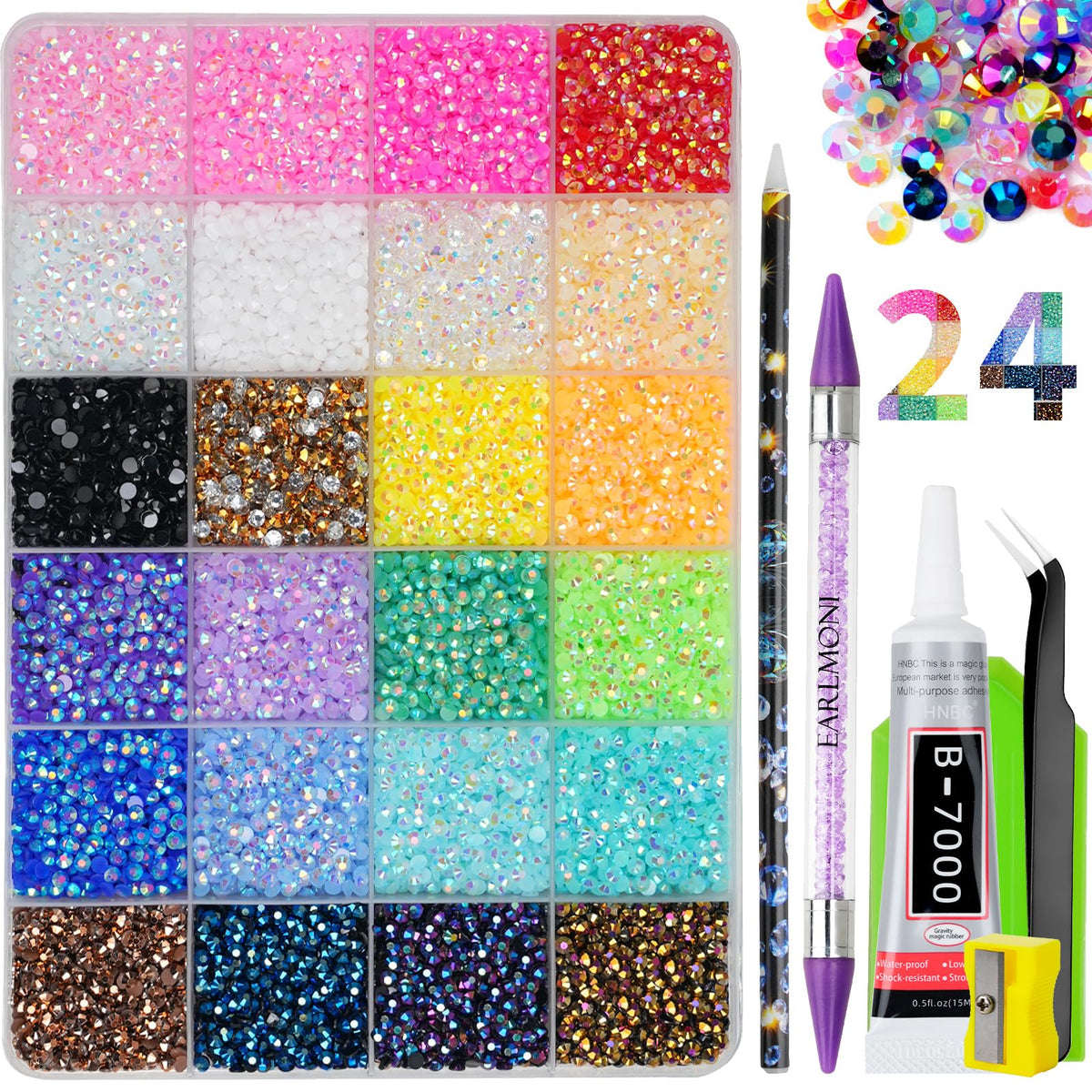 EARLMONI rhinestones flatback collection with multi-color facets for bedazzling