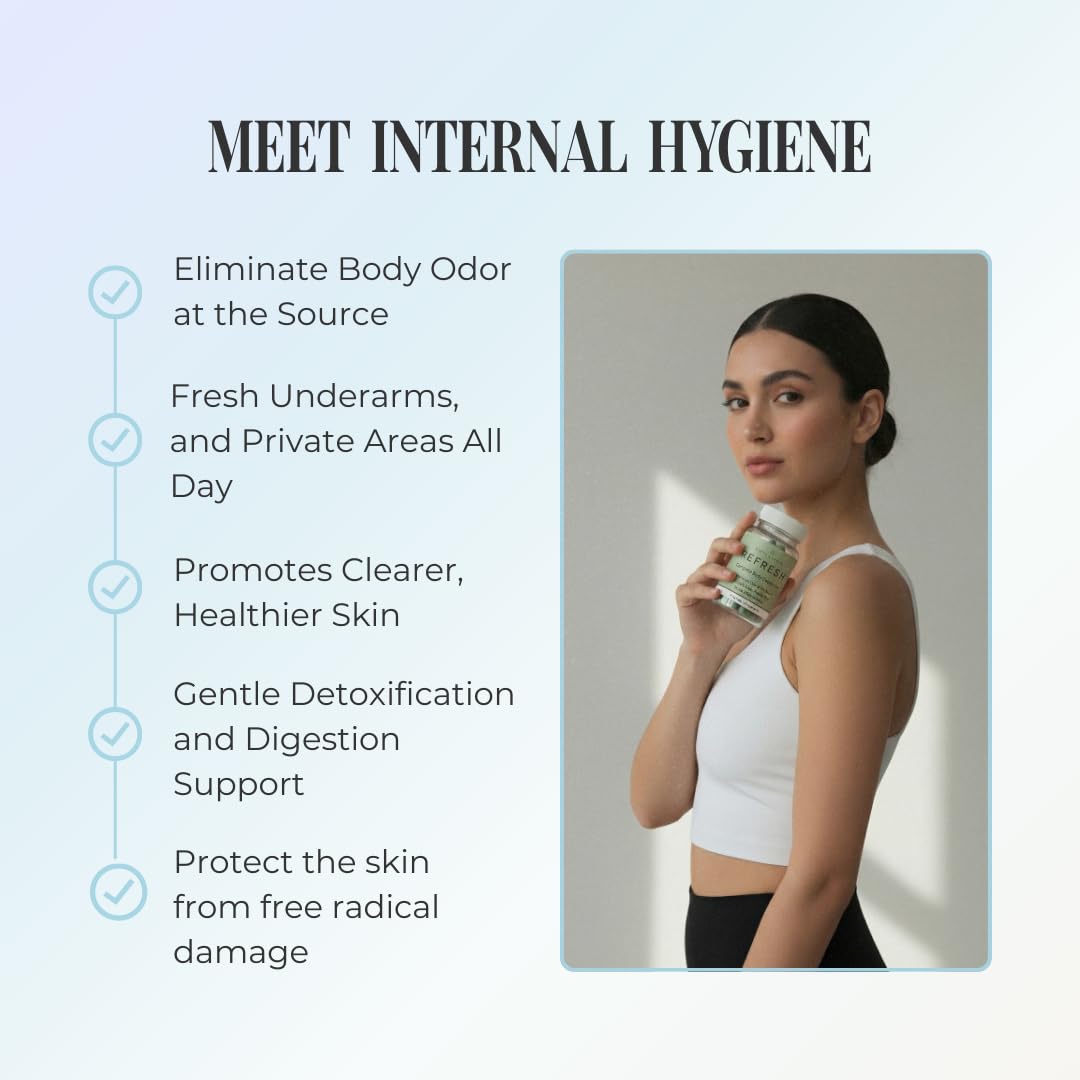 Earth & Ember REFRESH capsules close-up with vegan formula for odor protection.