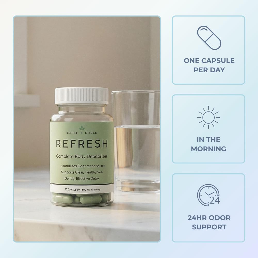 Earth & Ember REFRESH vegan label on clean-ingredients packaging.